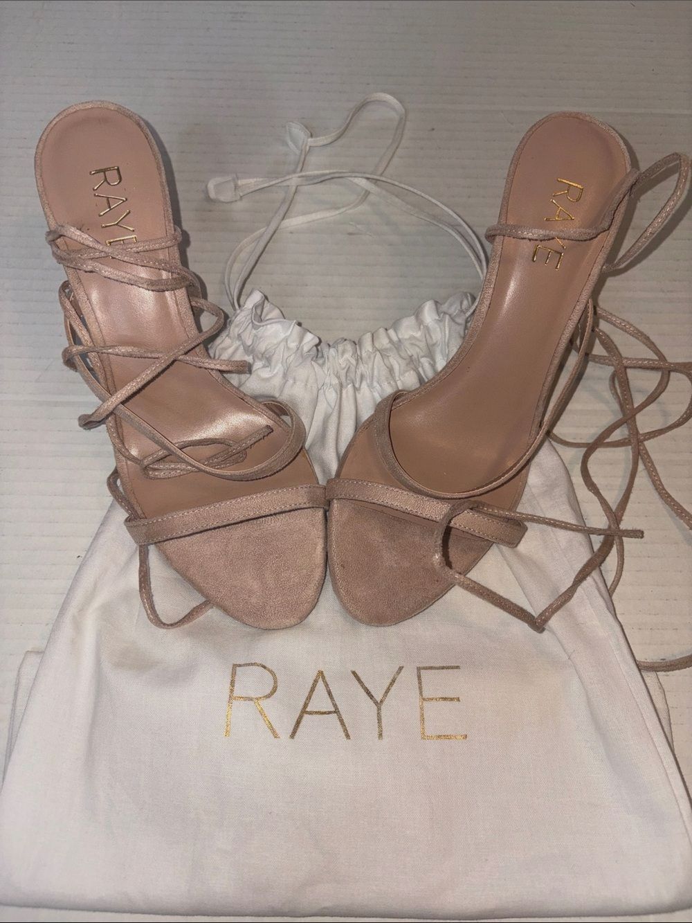 Raye suede lace up strappy high heel sandals blush NWOT 7